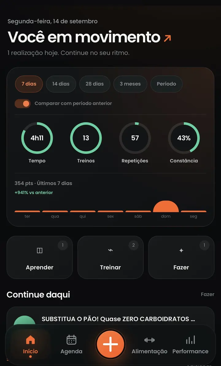 Tela inicial real do TRIIL mostrando progresso e continuidade